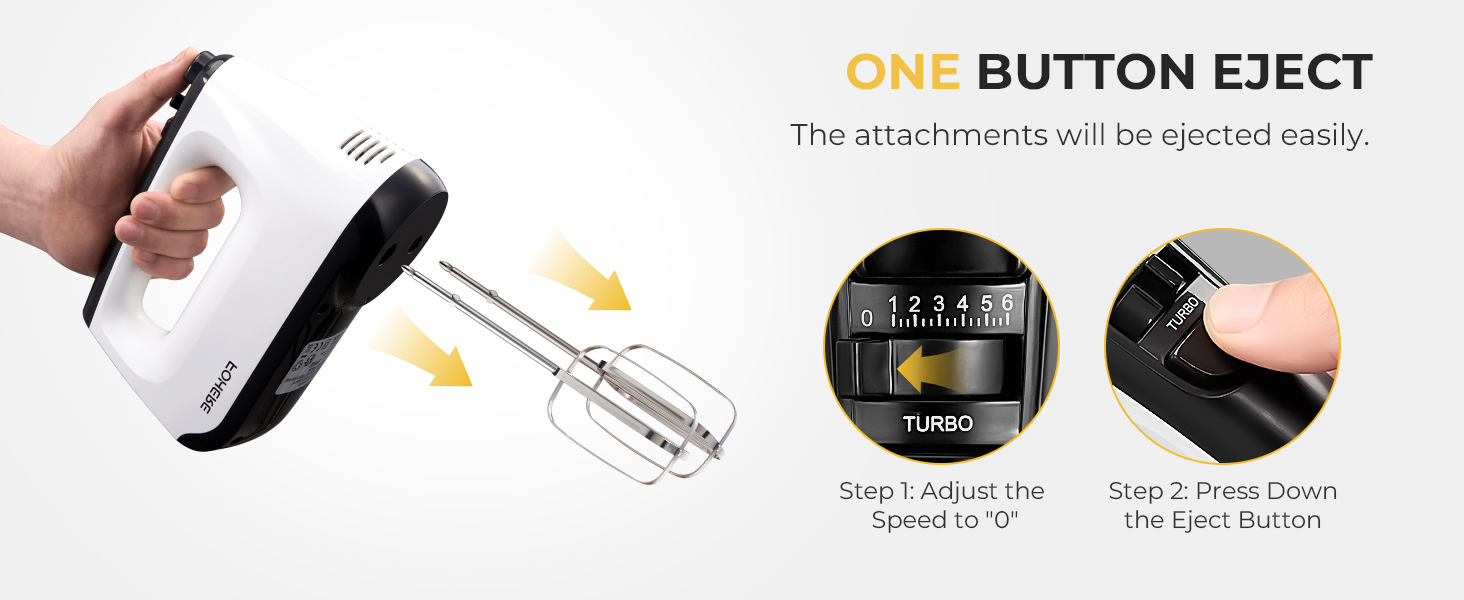 Електричний ручний міксер 400 Вт з 6 швидкостями та Turbo Boost, з набором аксесуарів, нержавіюча сталь, білий