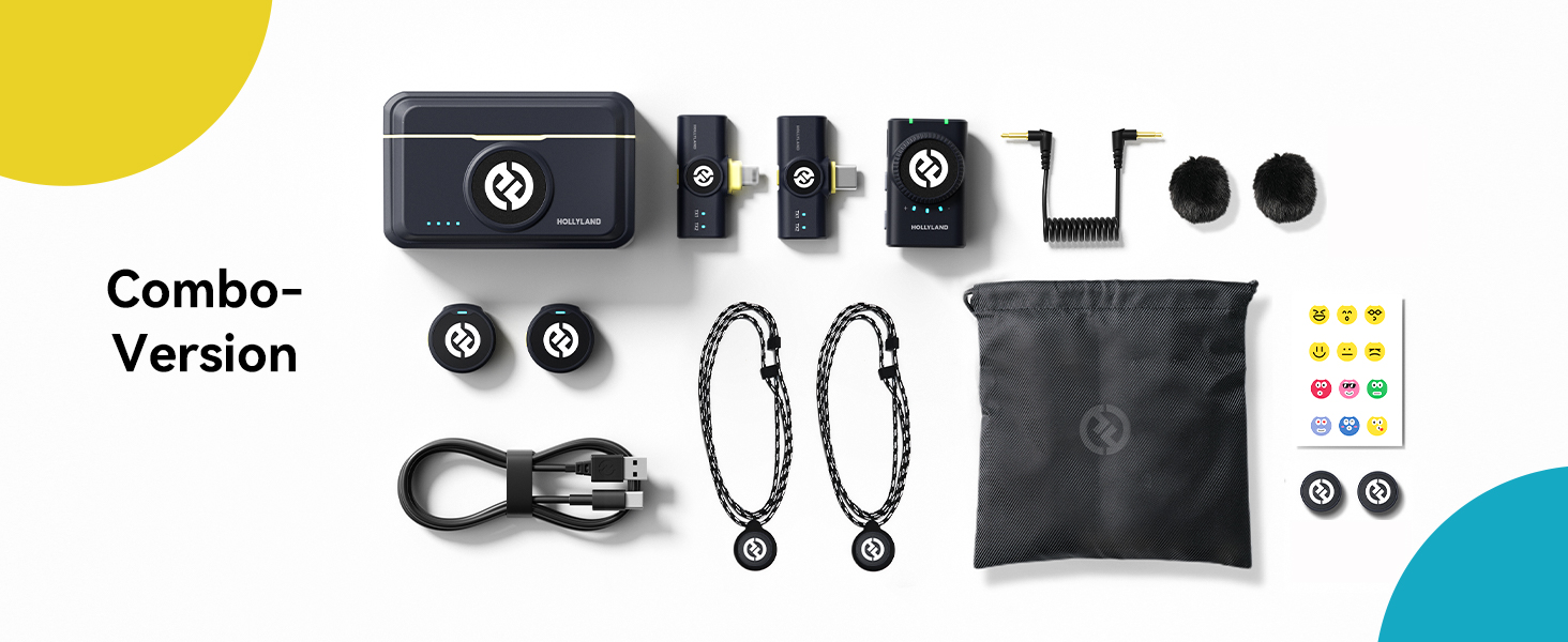 Hollyland Lark M2 Бездротовий петличний мікрофон для iPhone 15/16/17 та Android, 300м радіус дії, Hi-Fi звук, шумозаглушення, 30 годин роботи, міні-мікрофон для відео (2TX + USB-C RX + зарядний кейс) (Комбо (2TX+3RX), білий)