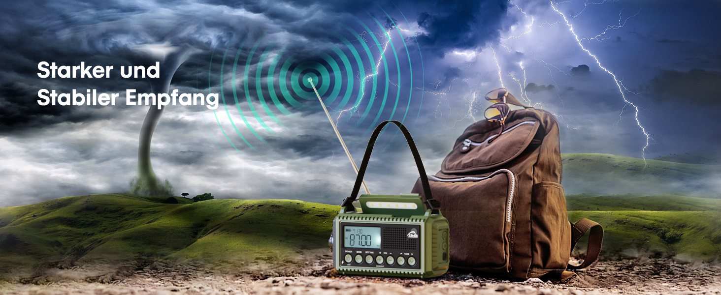 Радіоприймач Kurbelradio на 12000 mAh з ручним заводом, сонячною панеллю та SOS-сигналом. AM/FM/SW радіоприймач з USB-зарядкою, ліхтарик та світло для читання. Ідеально для кемпінгу, надзвичайних ситуацій та відключень електроенергії. Зелений колір.