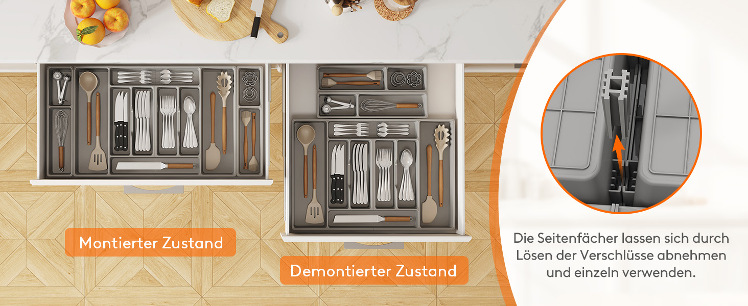 Органайзер для столових приборів Lifewit, 51.6x42 см, на 60 приборів, знімний тримач для кухонного начиння, пластиковий лоток для ложок, ножів, виделок (81.6 x 42 x 5 см)