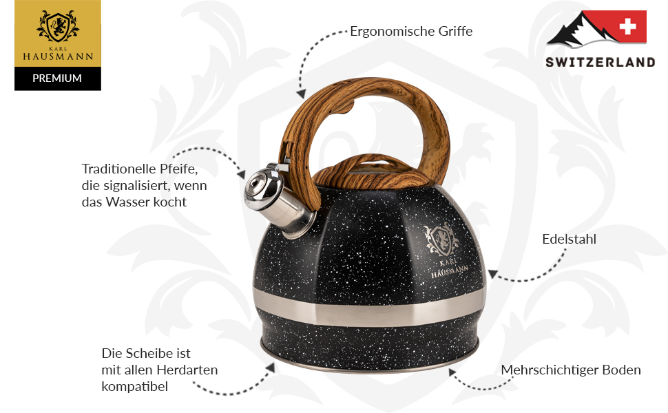 Чайник-заварник Karl Hausmann Induktion 3L з автоматичним свистком, нержавіюча сталь, для всіх типів плит