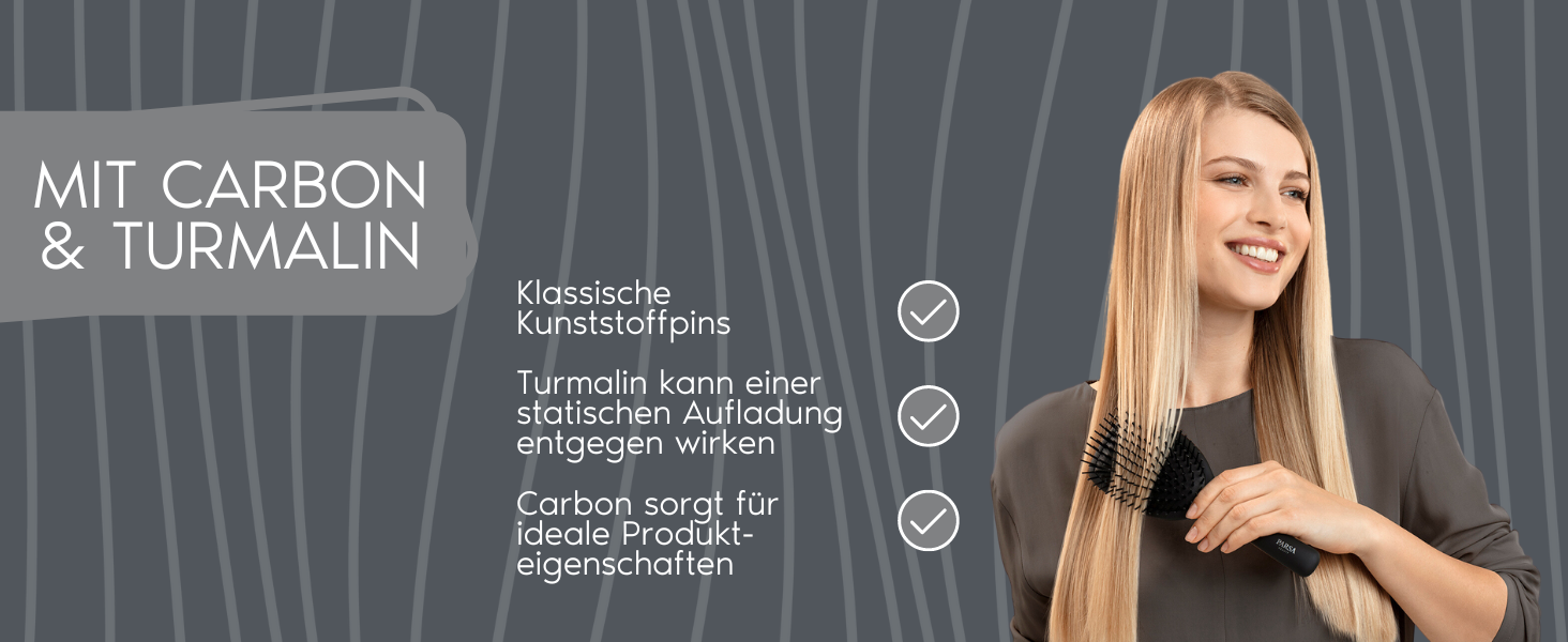 Професійна щітка для волосся PARSA Beauty з активними компонентами – для випрямлення та догляду, підходить для кучерявого та довгого волосся (з карбону та турмаліну)