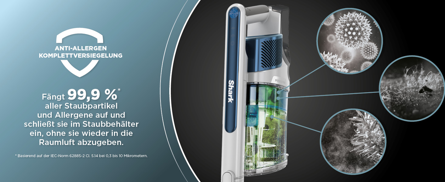 Пилгопоглинач Shark PowerPro IZ380EU: акумуляторний, бездротовий, для тварин, алергіків, з LED-підсвічуванням та гнучким гофрованим всмоктувальним трубою, Navy Blue Metallic