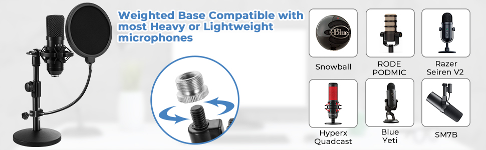 Підставка для мікрофона BILIONE з поп-фільтром та амортизатором, регульована, з адаптерами для настільного використання