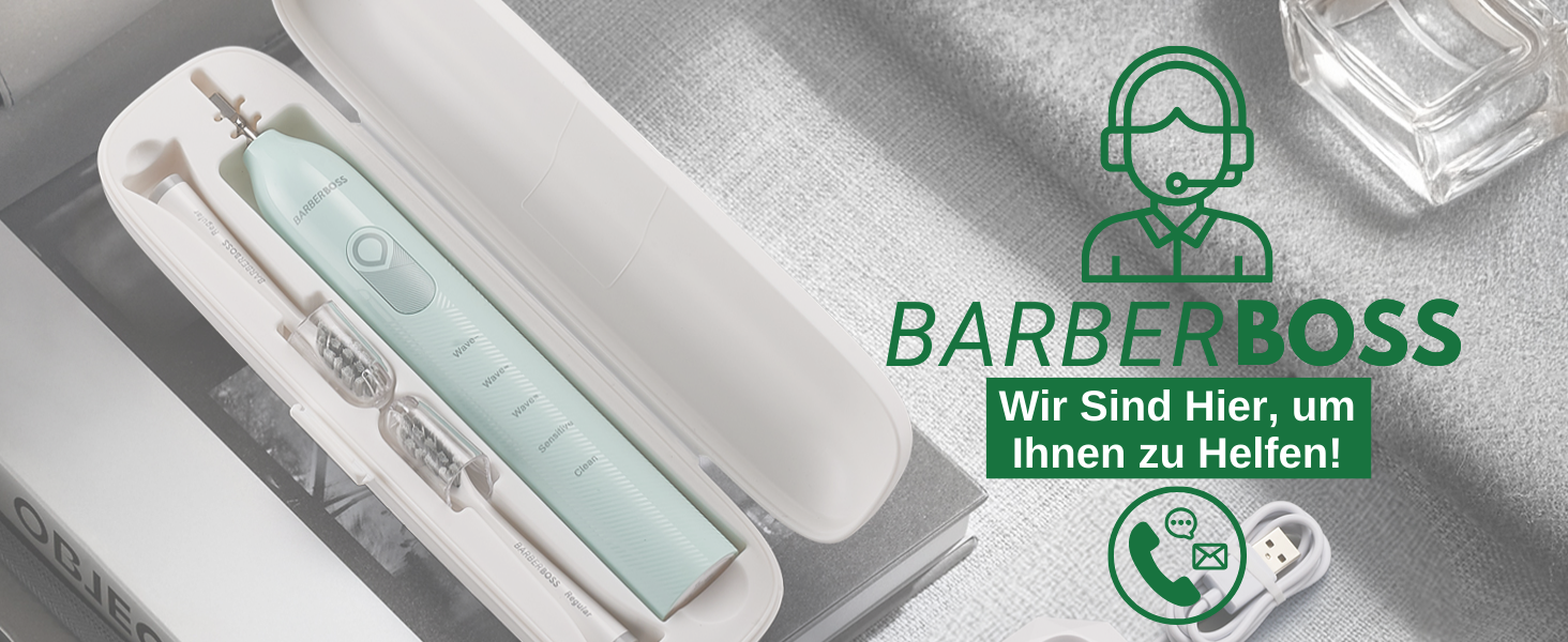 Електрична зубна щітка BarberBoss для дорослих QR-7537 (М'ята) – осцилююча, звукова технологія, 6 насадок, таймер, кейс