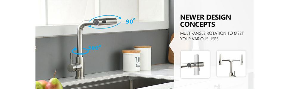 Кухонний змішувач AIMADI висувний з 3-ма режимами, з душовою насадкою, 38 см, однорідний, для холодної та гарячої води, для раковини та кухонного острова, з нержавіючої сталі, водоспад, матовий нікель