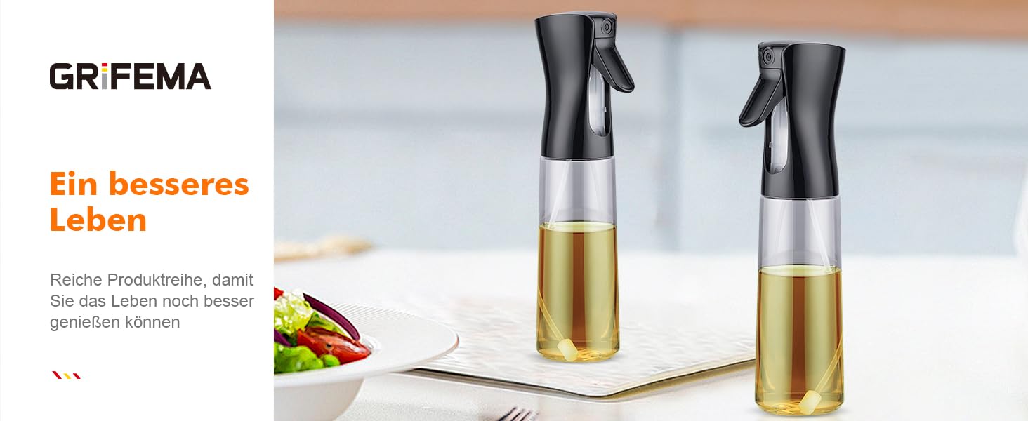 Грифема - пляшка для олії та розпилювач 300 мл, для фритюрниці, гриля, салатів, Meal Prep, BPA-free, придатна для миття в посудомийній машині, багаторазове використання, GE2002B-300