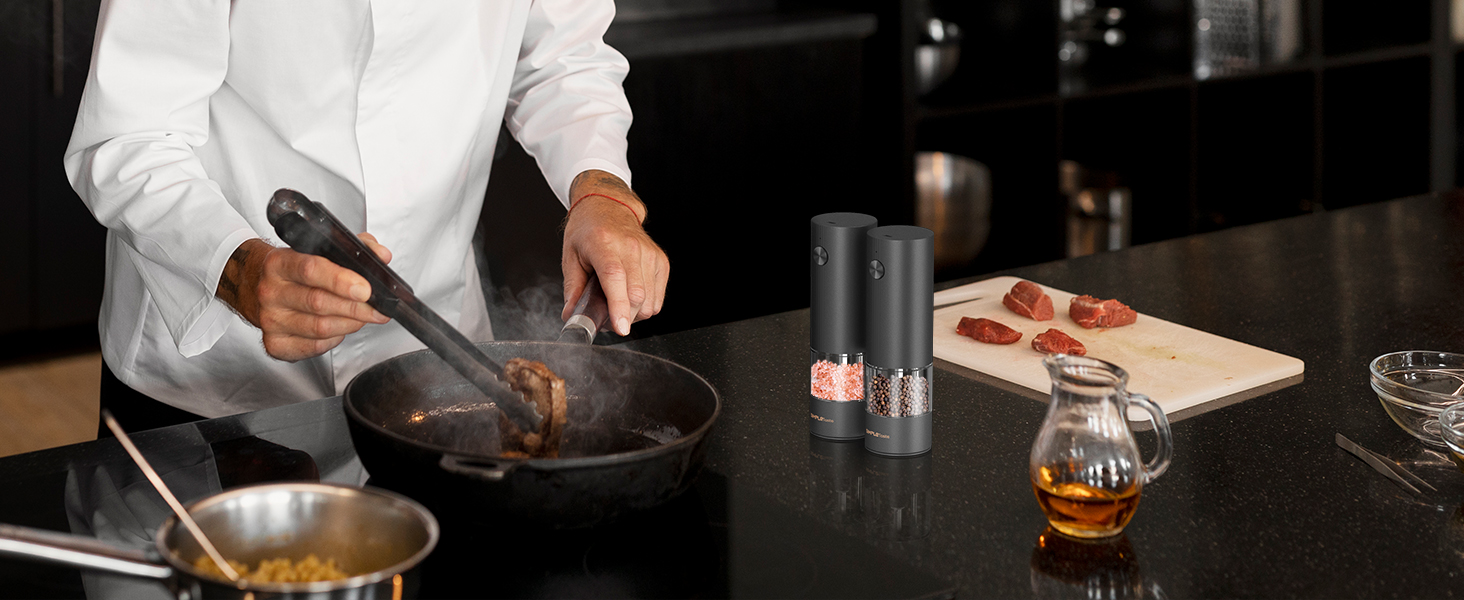 Електричні мельниці для спецій SIMPLETASTE 2 шт. з регульованим керамічним жорном, ABS, працюють від батарейок