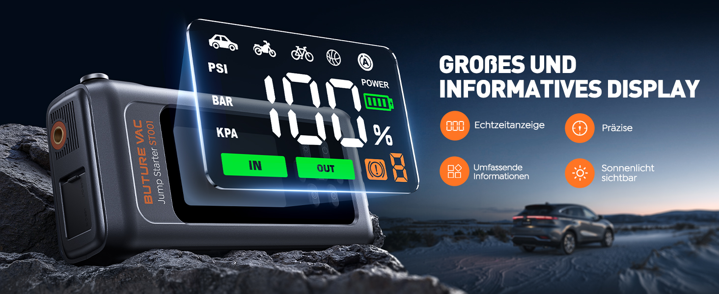 Powerbank Starthilfe 5000A з компресором 150PSI: акумулятор для авто 12V, бустер, аварійний старт, ліхтарик, рукавички