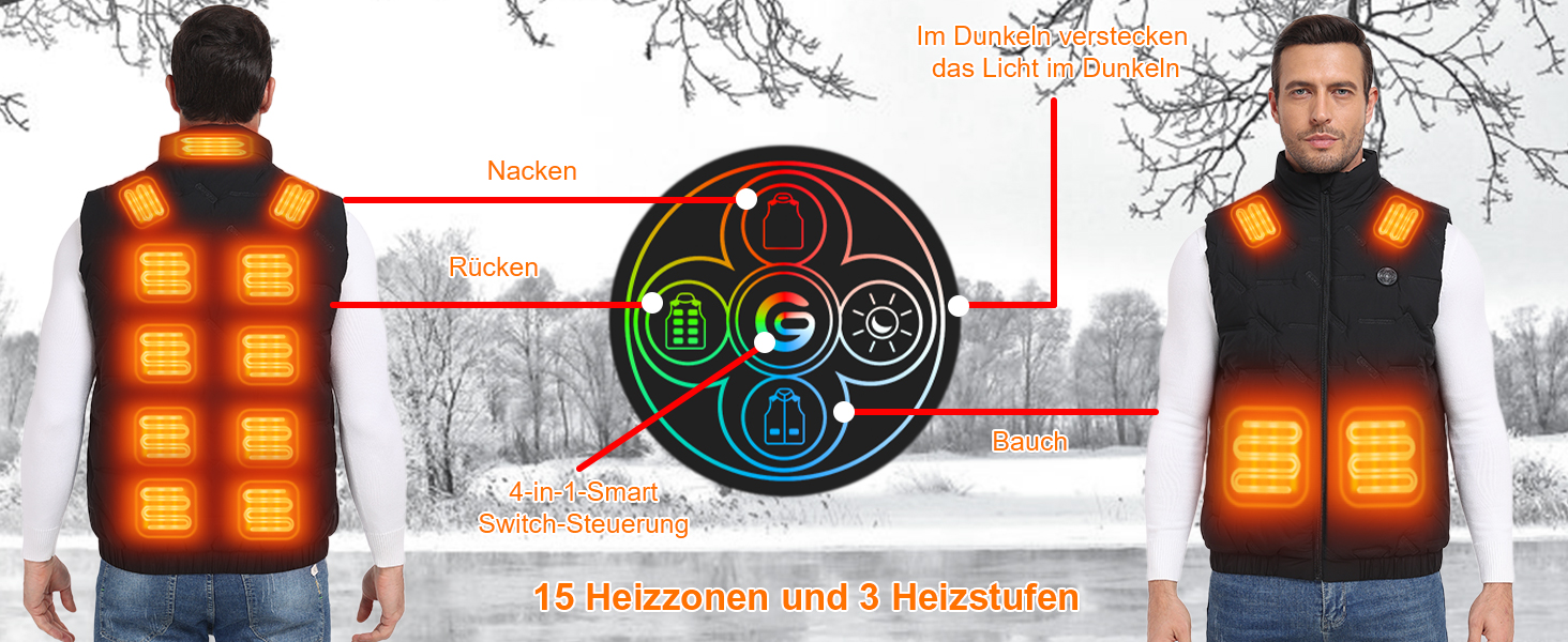 Обогреваемая жилетка Gokozy для мужчин с Powerbank 20000 mAh, 15 зон обігріву, для катання на велосипеді, риболовлі, лижного спорту, чорного кольору