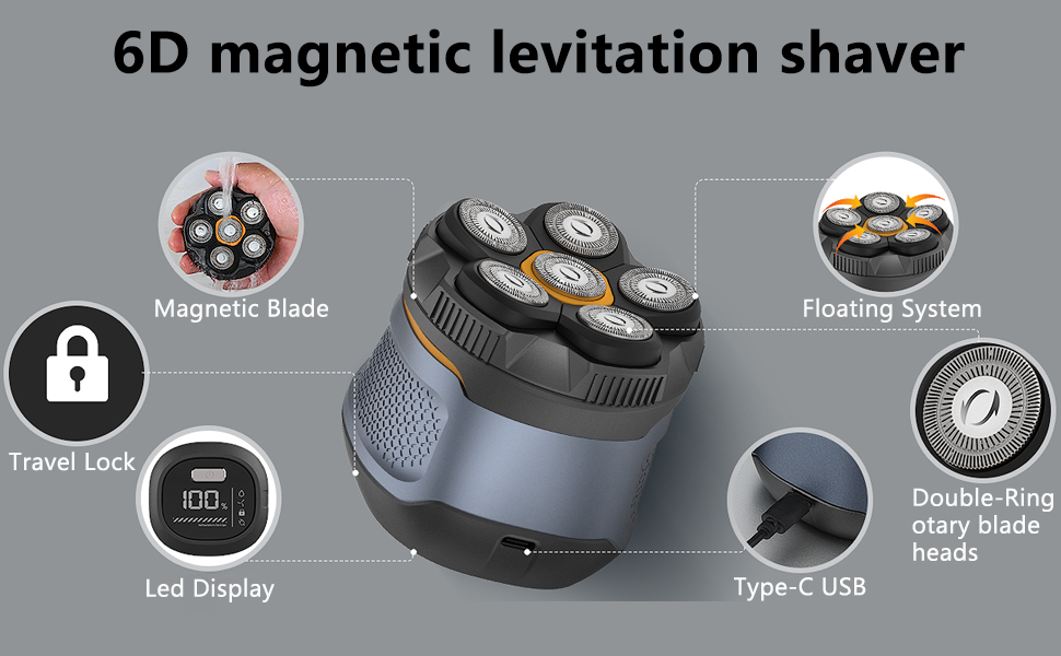 Електричний гостроювач голови для чоловіків Glatzen Rasierer, водонепроникний IPX6, LED дисплей, бездротовий, з індикатором заряду батареї