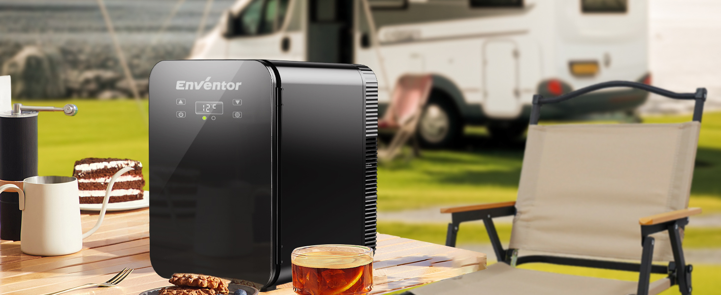 Mini холодильник Enventor 10L: портативний, з подвійним охолодженням, 12V/220V, для авто, кімнати, офісу (чорний)