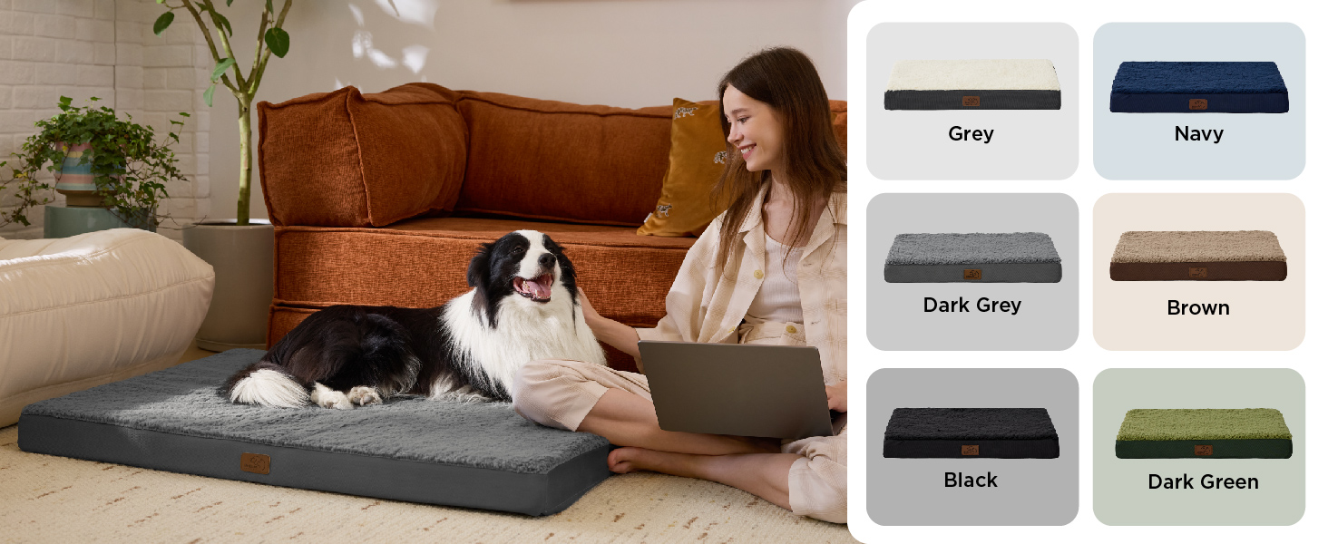 Ортопедичне ліжко для собак BEDSURE - великі породи, 112x81x8 см, м'яке, миється, сірого кольору