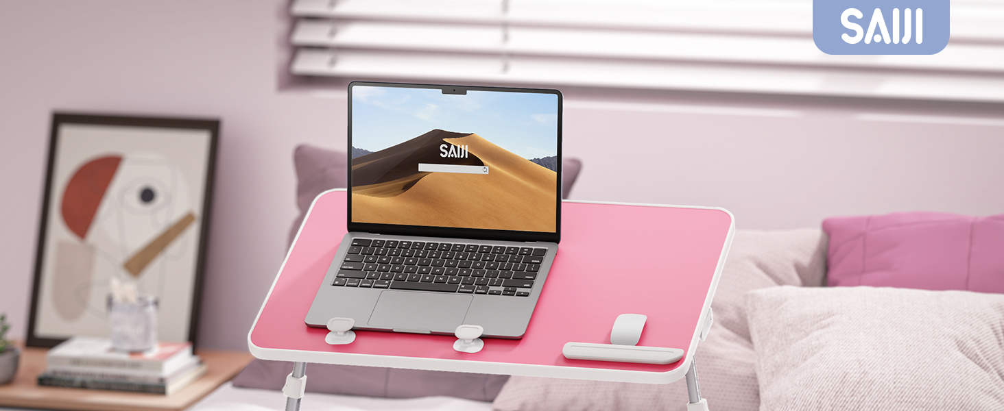 SAIJI Підставка для ноутбука на ліжко - регульована висота, складний столик для дивану/підлоги, для роботи/навчання/читання/їжі, підходить для ноутбуків до 17 дюймів (52*30 см), Рожевий