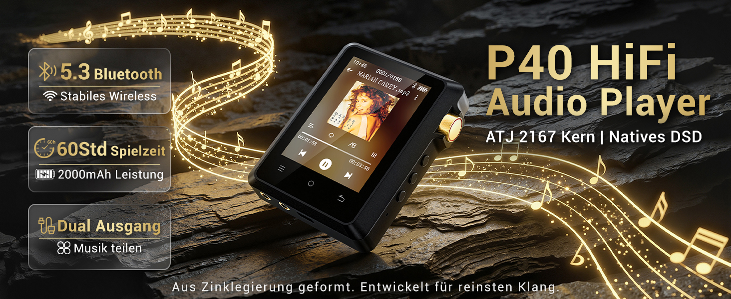 MP3 плеєр Hi-Res 64GB з Bluetooth 5.3, DSD DAC, підтримкою FLAC, 2.8