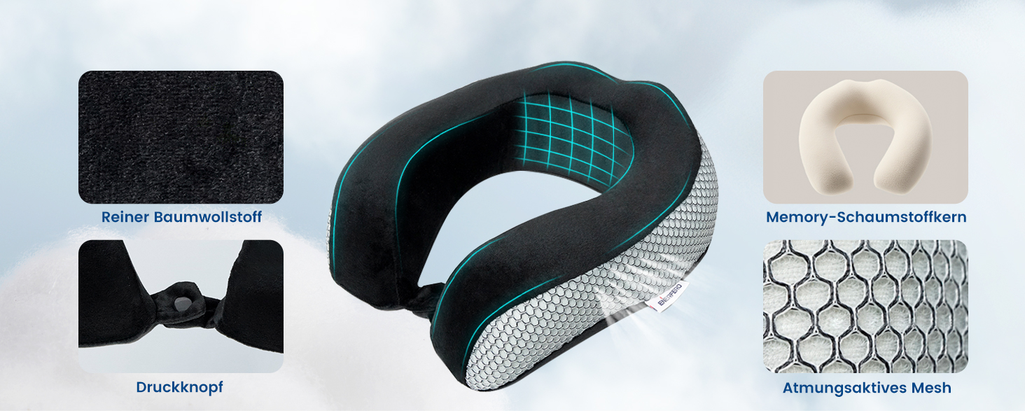 Подушка для шиї в дорозі: автомобільна, для літака, з memory foam, м'який велюровий чохол, для дорослих, сіра, з сіткою