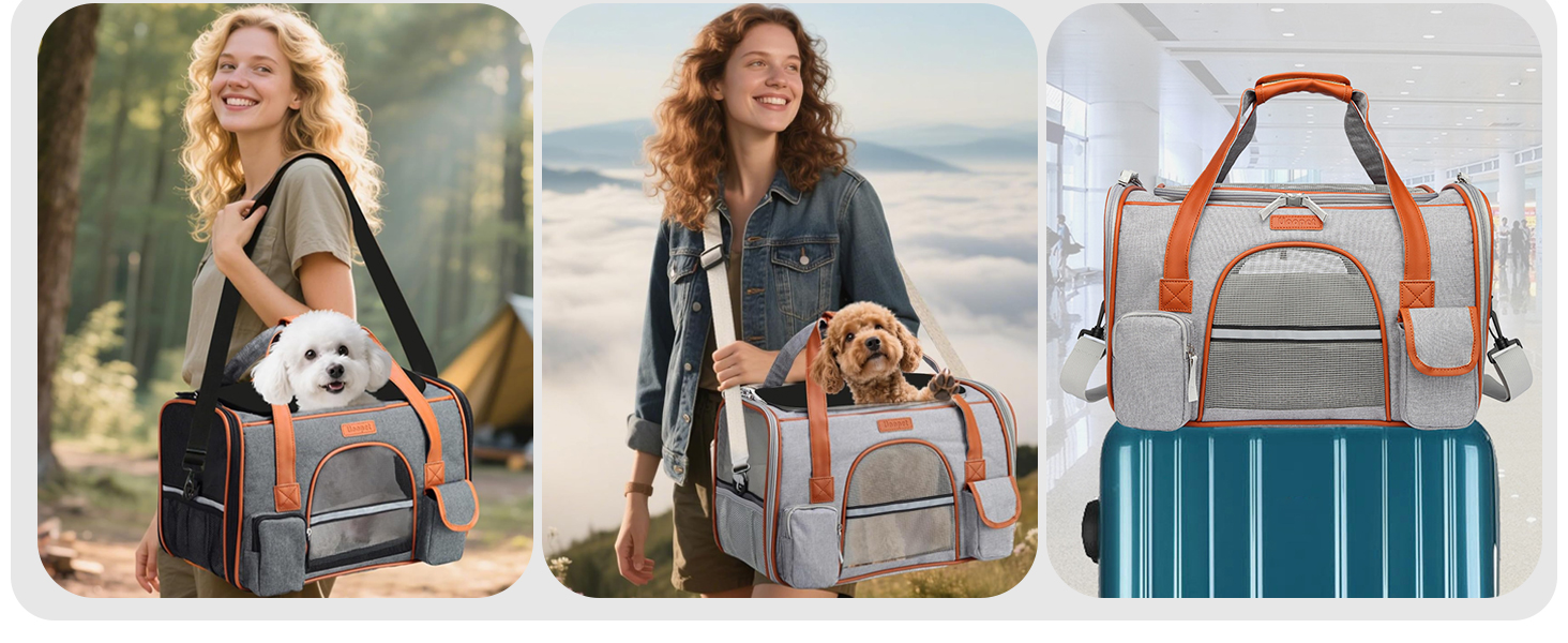 Транспортна переноска для котів та собак PETCUTE, сірого кольору, знімний килимок, дихаюча, з регульованим ременем, схвалена авіакомпаніями