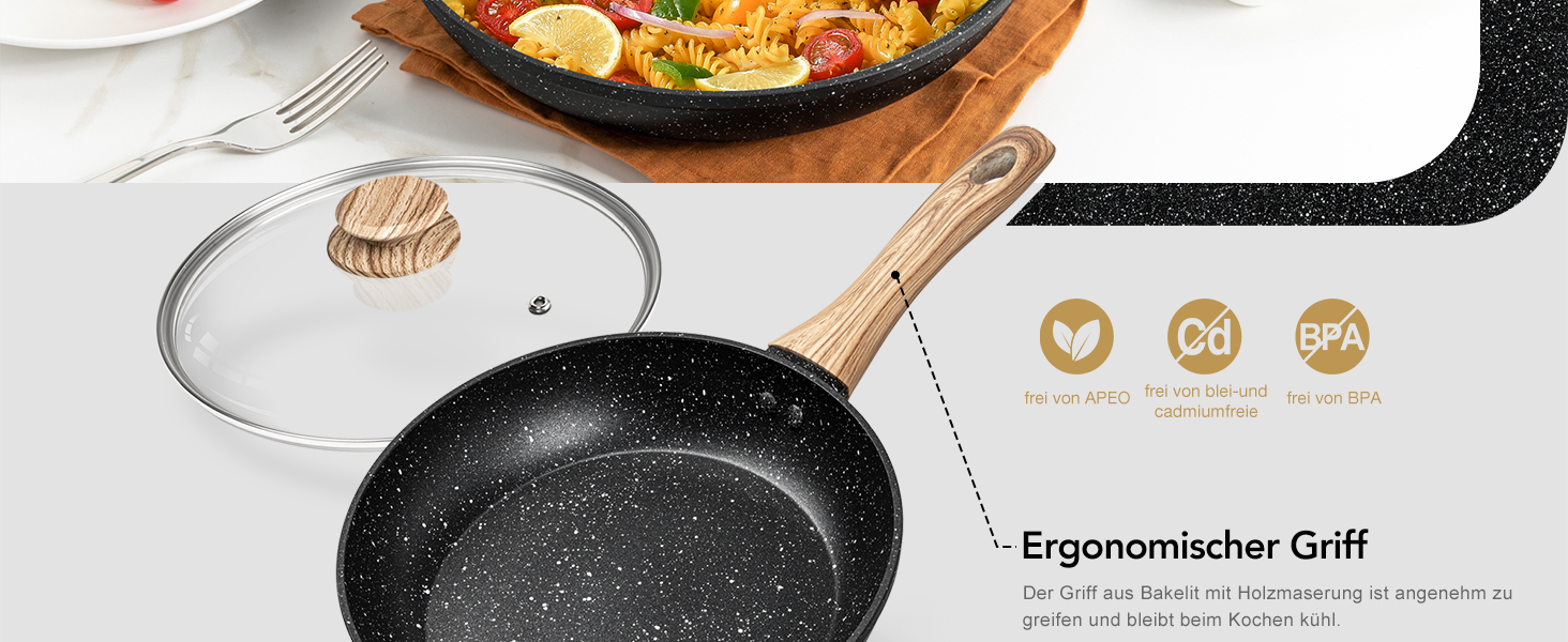 Сковорода з антипригарним покриттям Michelangelo з кришкою 28 см, глибока сковорода для смаження та тушкування, чорна, підходить для індукційних плит