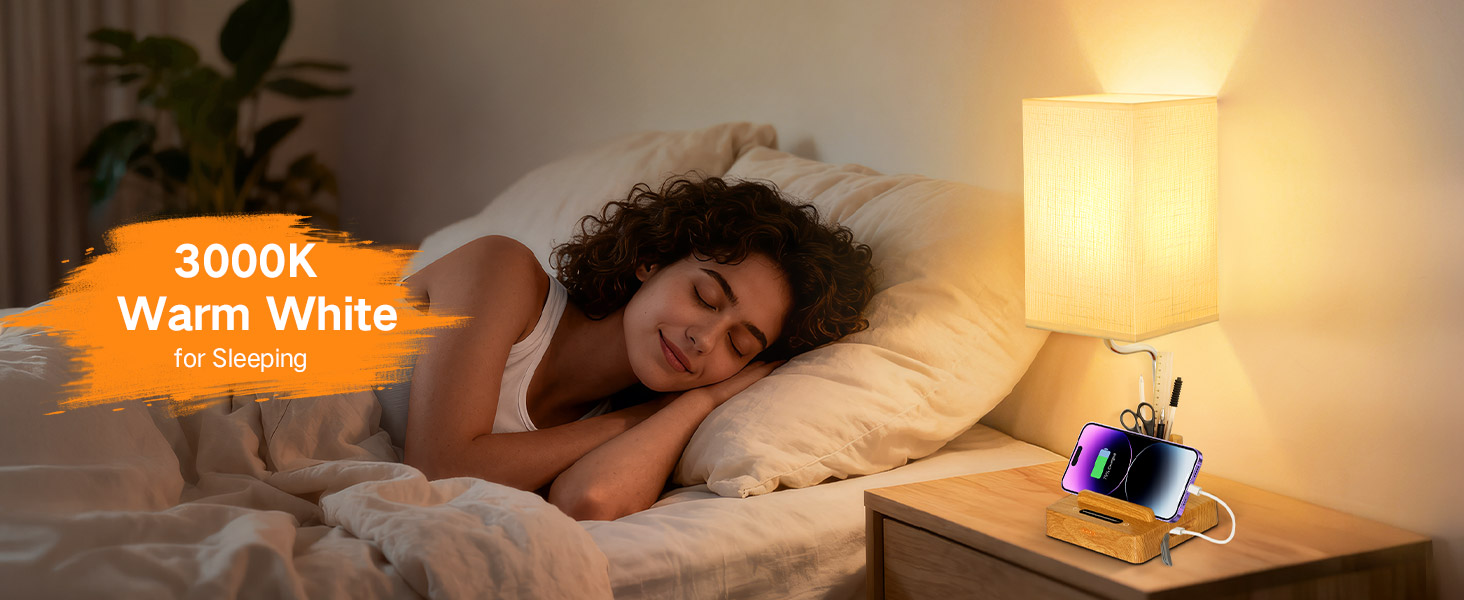 Настільна лампа світлодіодна OUTON 8000mAh бездротова з підставкою для ручок, акумуляторна, тканинний плафон, 3 режими світла, сенсорне керування, димування, індикатор заряду