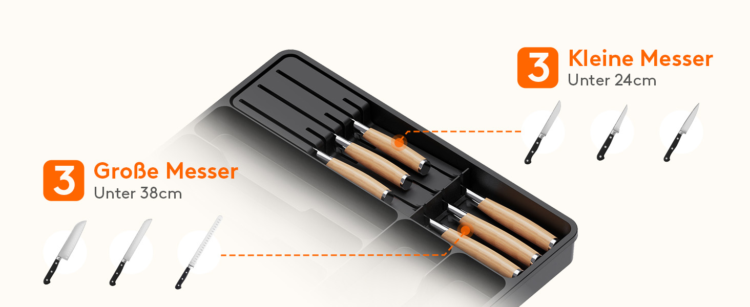 Органайзер для столових приборів Lifewit в шухляду, розсувний, з відділенням для ножів (40 см), чорний