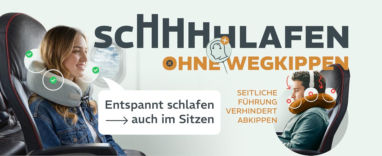 Подушка для шиї Sei Design для подорожей на літаку з Memory Foam, сірого кольору 32x32x11 см