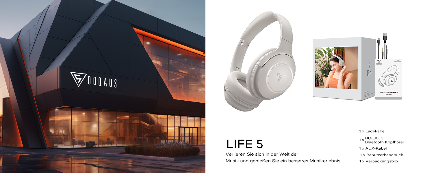 Бездротові навушники DOQAUS Bluetooth з тривалим часом роботи (70 годин), Over-Ear, Bluetooth 5.4, Hi-Fi стерео для подорожей, телефону та ПК (світло-сірий)