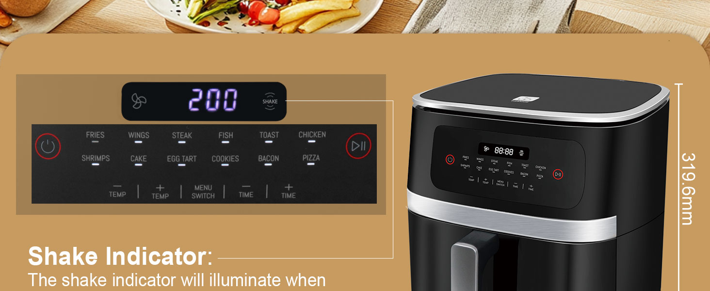 Фритюрниця без олії 7L XXL з сенсорним екраном, 12 програм, 1800W (Чорний/Сірий)