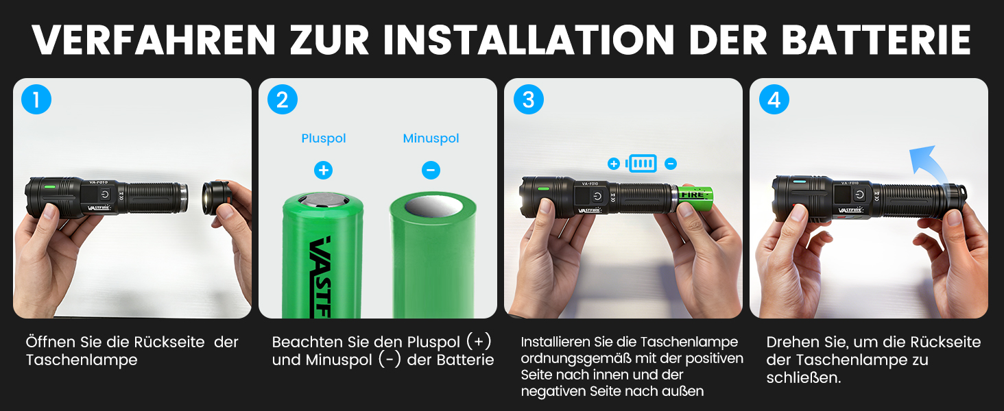 Ліхтар LED VASTFIRE 500000 люменів, тактичний, перезаряджається USB, водонепроникний, для кемпінгу, туризму, активного відпочинку, надпотужний, чорний
