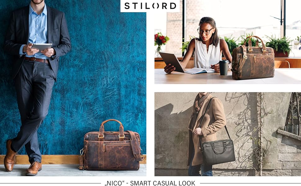 Стильна шкіряна сумка-портфель STILORD Nico для ноутбука 15.6