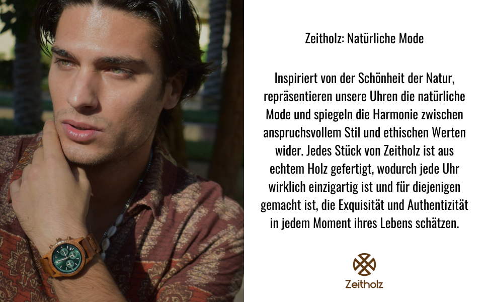 Годинник чоловічий Zeitholz Holzuhr з натурального дерева, 42 мм, кварцовий механізм, колекція Klitten, екологічний дизайн