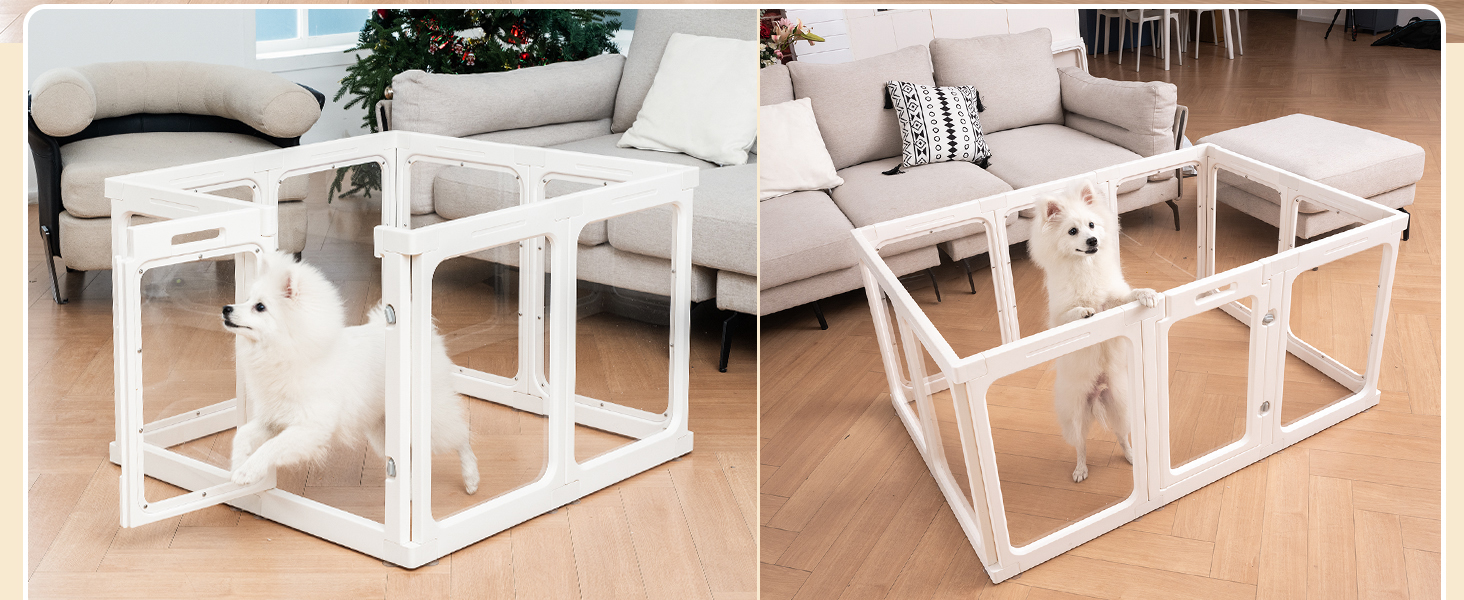 Акриловий вольєр для цуценят, 60 см, прозорий загородження для собак, портативний вольєр для цуценят та собак середніх розмірів, для використання в приміщенні та на вулиці, 10 панелей, білий