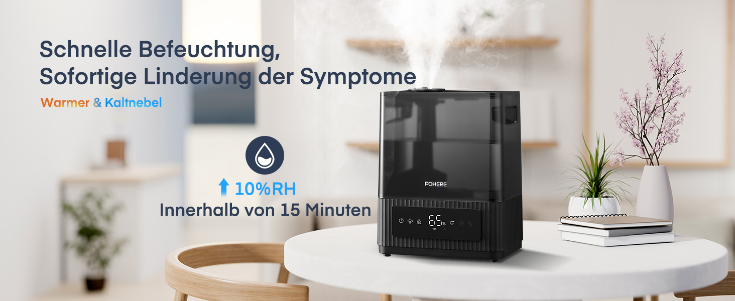 Зволожувач повітря FOHERE для спальні, 6 л, тихий, з теплим/холодним туманом, 60 годин роботи, дифузор для ефірних олій, режим сну, таймер 12 годин, нічник для дому, дитячої кімнати, рослин, немовлят та дітей