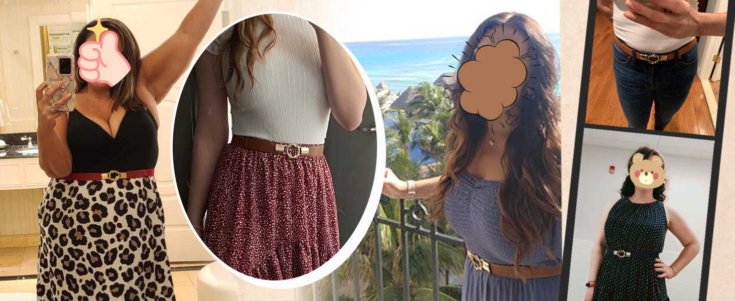 Жіночий еластичний пояс WERFORU (4 шт.) - чорний, коричневий, синій, бежевий - розмір 95-108 см