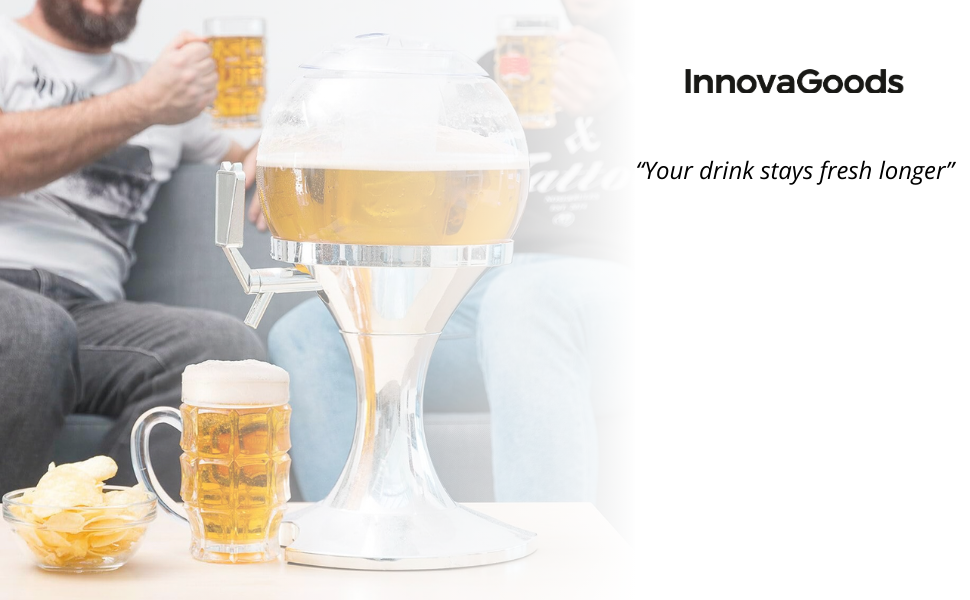 Дозатор для пива InnovaGoods® Bier Ball сірий, 22x41,7x26,5 см, з охолоджуючим елементом, прозорий