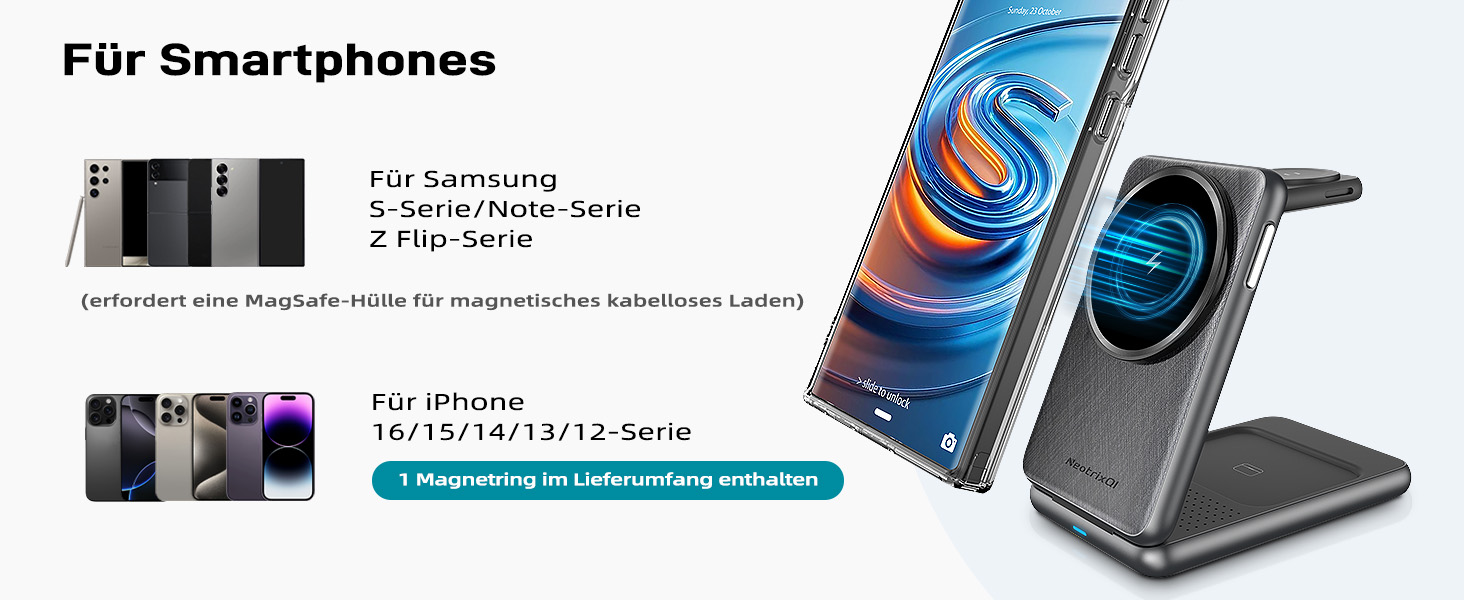 Зарядний пристрій 3-в-1 MagSafe для Samsung Galaxy S25 Ultra/S24 та Galaxy Watch Ultra/8/7/6 (Чорний)