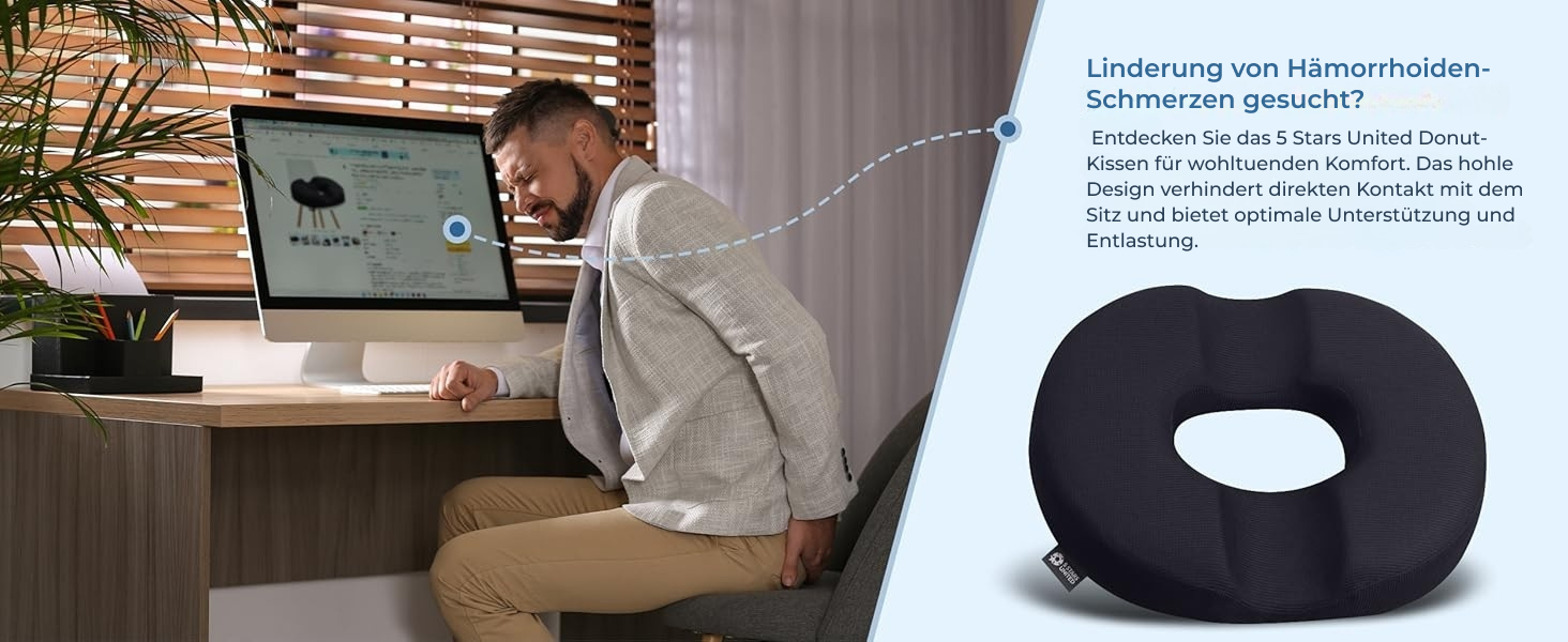 Ортопедичний сидіння-пончик з піни Memory Foam 5 Star United для геморою та кокцигодину, чорний, малий
