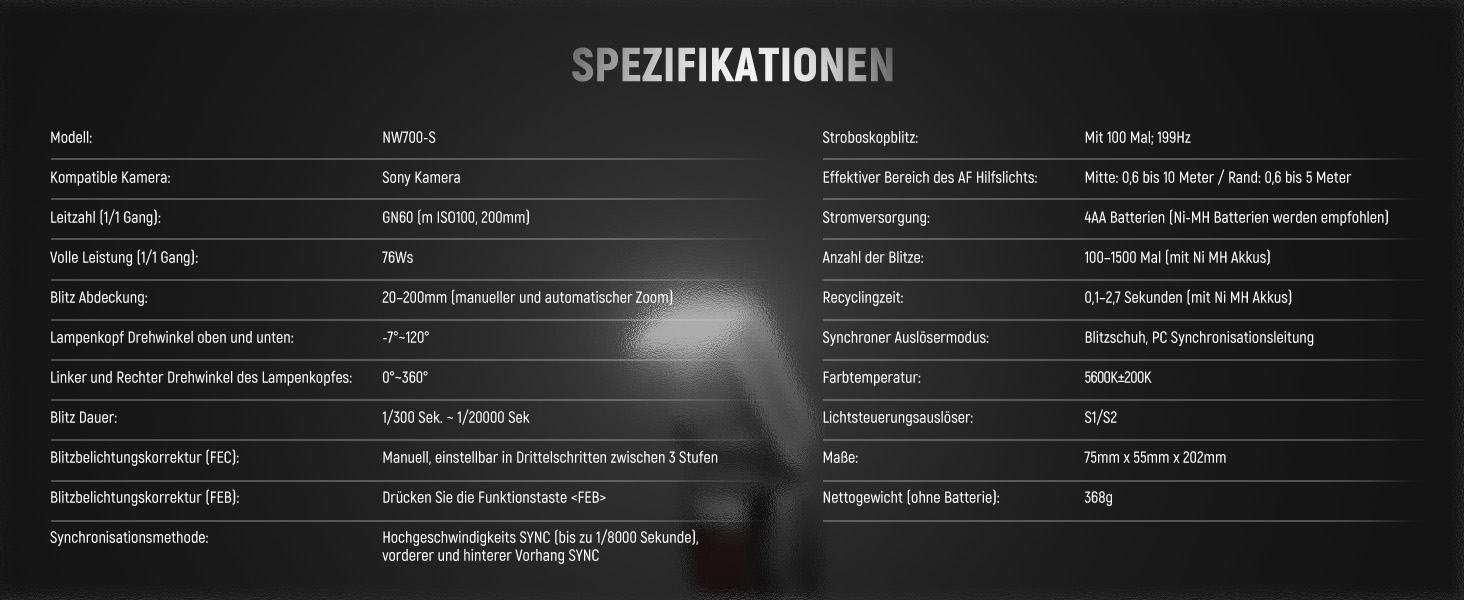 NEEWER NW700-S: Світловий спалах (Blitz) TTL для Sony DSLR, 1/8000s, 1/1-1/256, TCM, 230W, швидка перезарядка