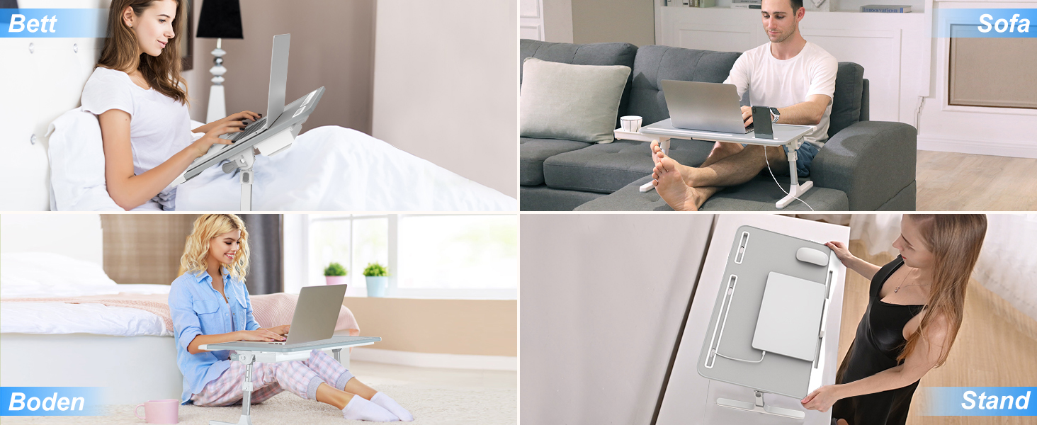 Столик для ноутбука Potuopy з регулюванням висоти та кута нахилу, великий (60*40 см), сірий