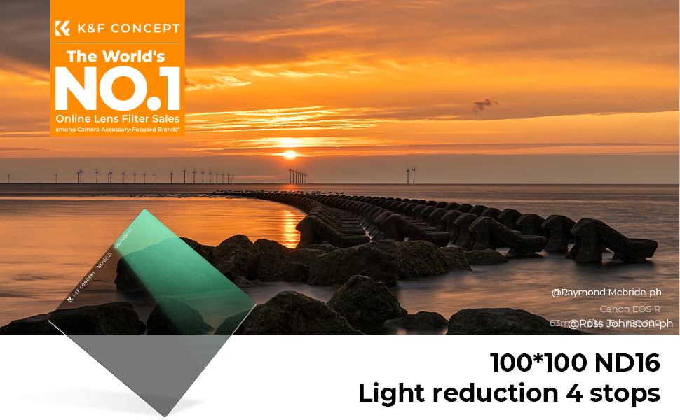Набір фільтрів K&F Concept Nano-X: квадратний фільтр, адаптерні кільця (8 шт.), ND16