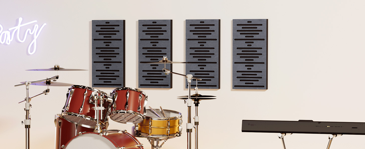 Акустичні панелі TONOR з дерев'яним шпоном, самоклеючі (4 шт, 60x30x4.7 см), звукопоглинаючі стінові панелі для обробки та декору вітальні або офісу, чорні