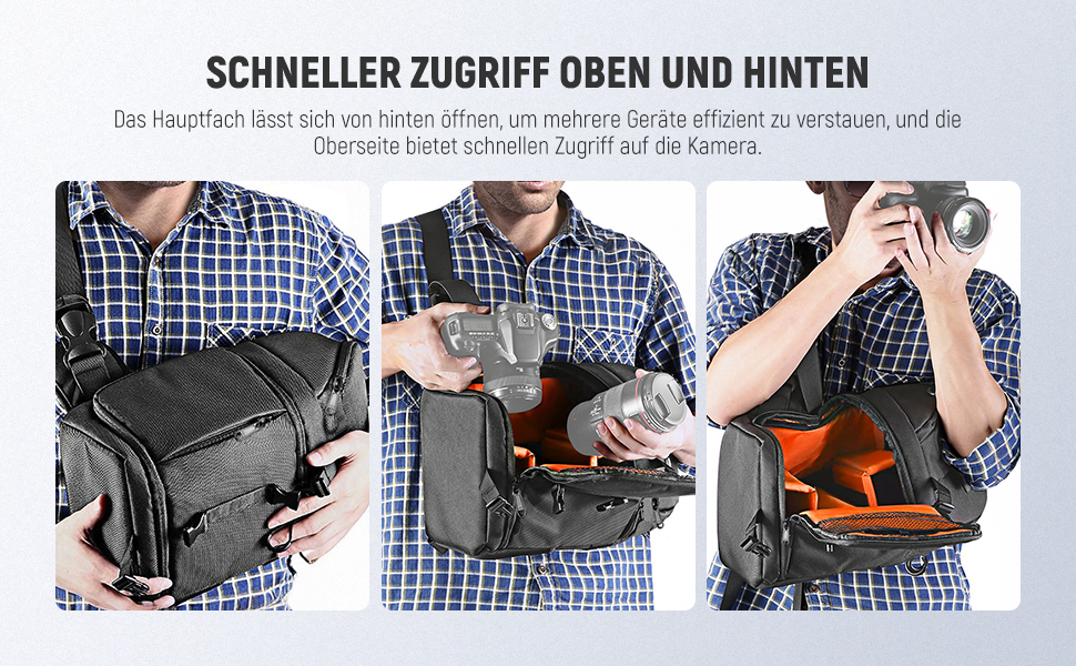 NEEWER Рюкзак для камери Profi з міцними петлями для DSLR, об'єктивів, штатива та аксесуарів. Водостійкий, з міцними швами та м'якими перегородками (Оранжевий інтер'єр) NW-XJB02S