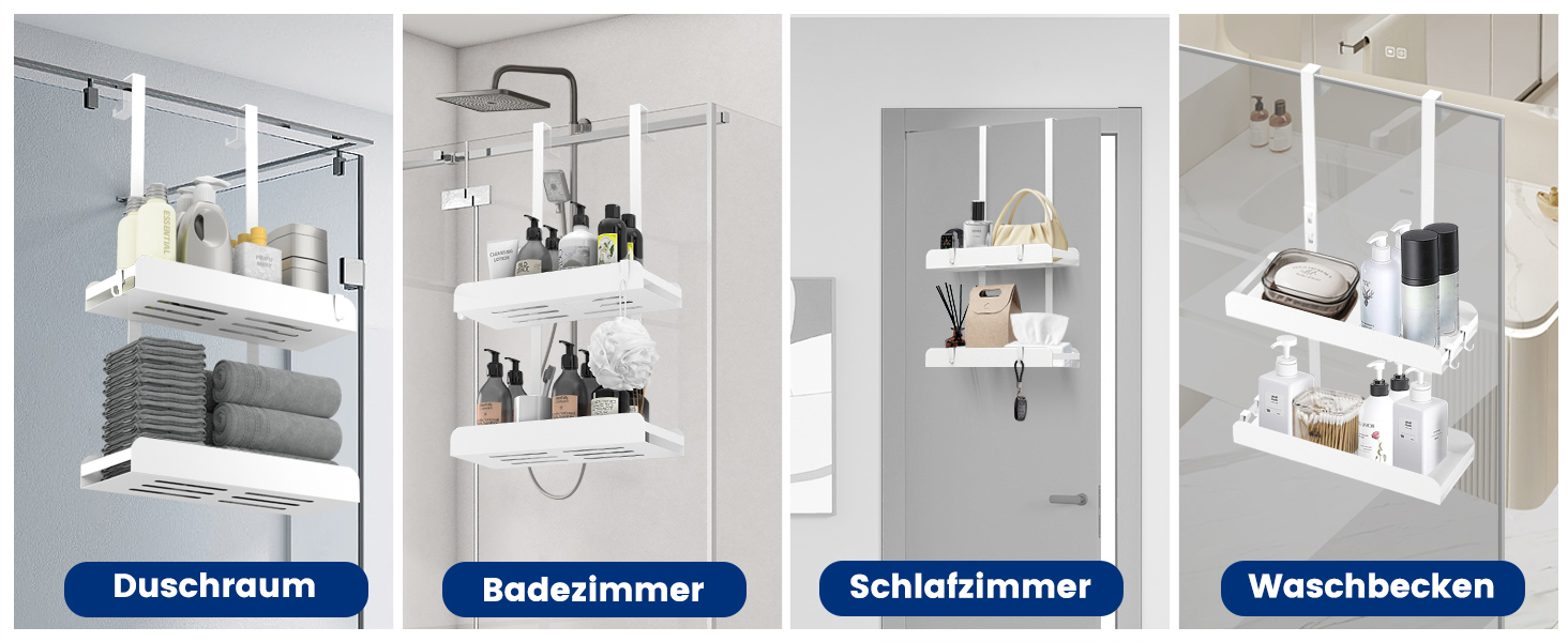 Поличка для душу MEIJO без свердління, органайзер для ванної кімнати з 4 гачками, білий