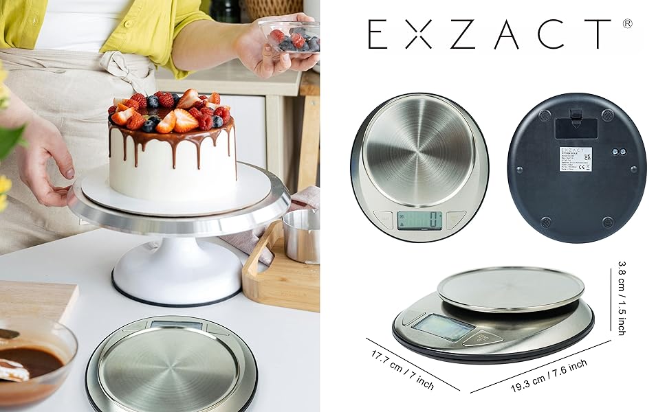 Електронна кухонна вага EXZACT з нержавіючої сталі з мискою для приготування їжі та випічки, функція тарування, максимальна вага 5 кг (EX4362)