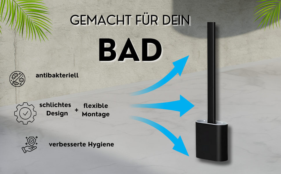 Силіконова щітка для унітазу Klobürste – чорна, настінний монтаж без свердління, самоклеюча – гігієнічна, довговічна, з тримачем
