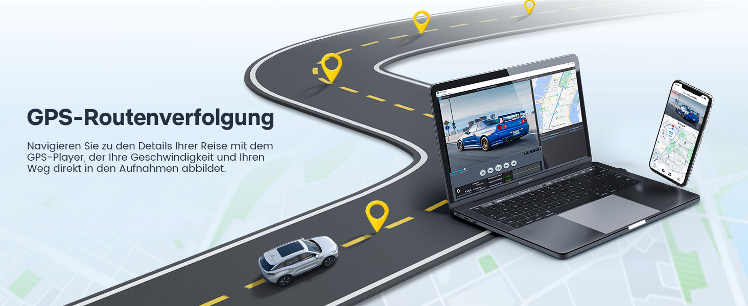 Відеореєстратор GKU Dashcam Auto: 4K/2.5K, GPS, Wi-Fi, Dual, 64GB, Паркування, WDR, 170° Кут огляду, G-сенсор, Loop, Макс. 256GB, Чорний