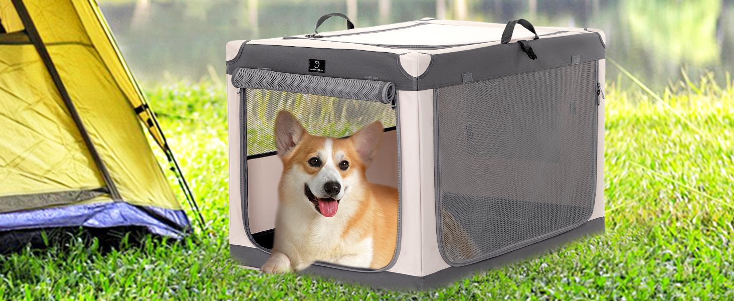 Складана переносна собача будка для великих собак, сіра, XL. Зручна переносна будка-транспортер з алюмінієвим каркасом для дому та подорожей