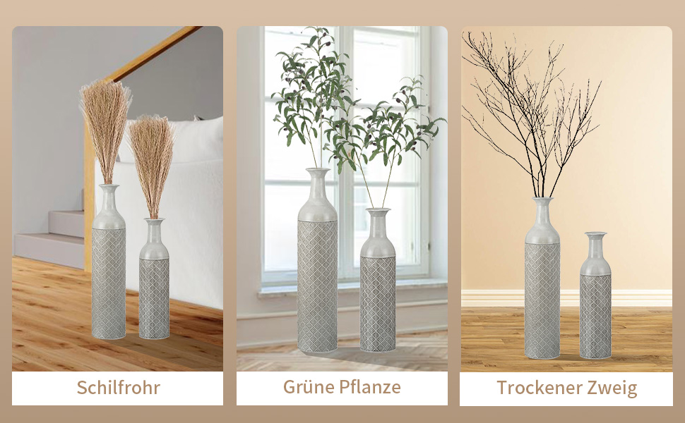 Vintage Black Tall Floor Vase Set of 3 - 68/51/41cm Metal Honeycomb Texture Matte Floor Standing Vase for Living Room, Dining Room, Bedroom, Hallway, Office - Indoor Decorative Vase