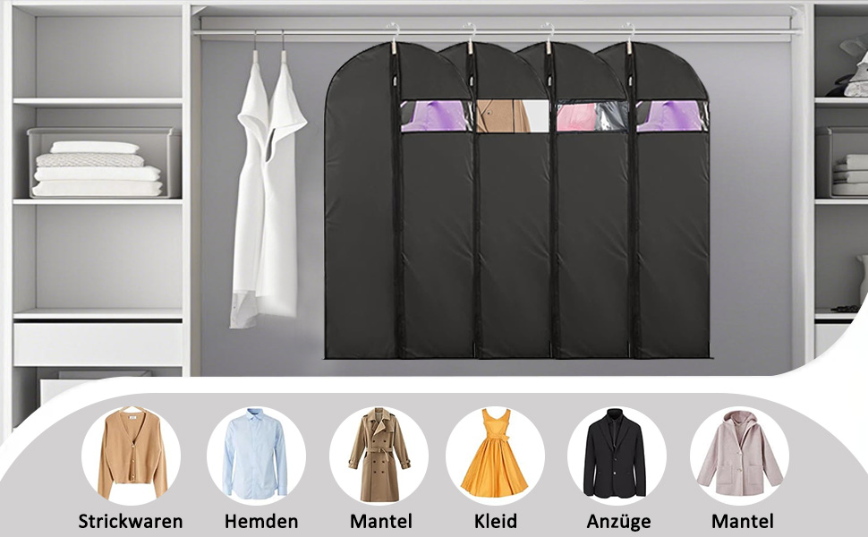 Чохли для одягу 4 шт. Чорні, 60 x 120 см, для зберігання та подорожей, з блискавкою, захист від пилу та молі