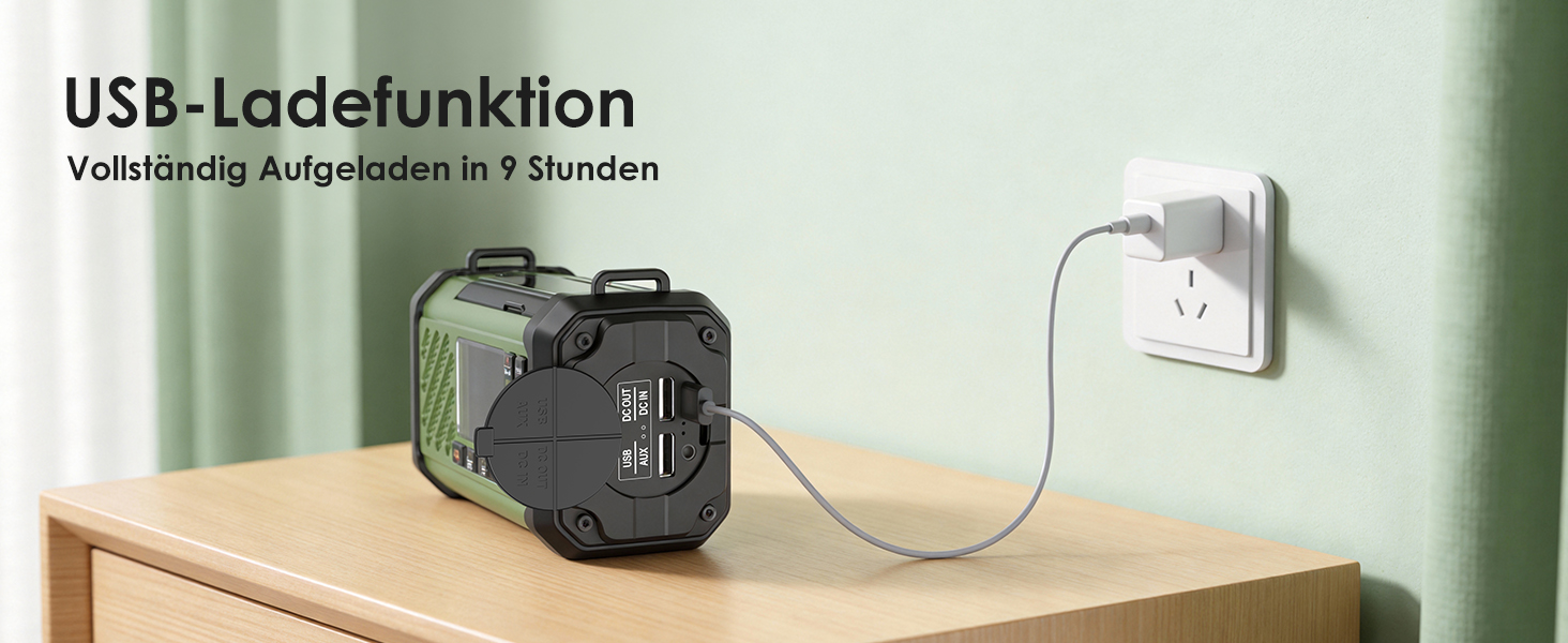 Радіо на механічній ручці Vikeri 12000mAh з сонячною панеллю, AM/FM/SW, LED ліхтарик, SOS сигнал, компас, USB-C зарядка для телефону, портативне радіо для надзвичайних ситуацій (Зелений)