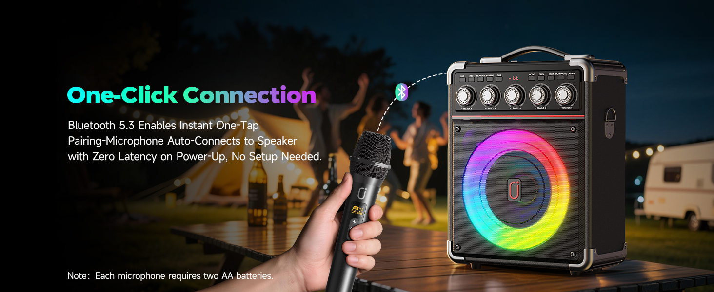 Караоке машина JYX з 2 бездротовими мікрофонами, портативна караоке система з підсвіткою RGB для дорослих та дітей - портативна Bluetooth караоке-бокс з мікрофоном та PA-динаміком, чорний Tx05